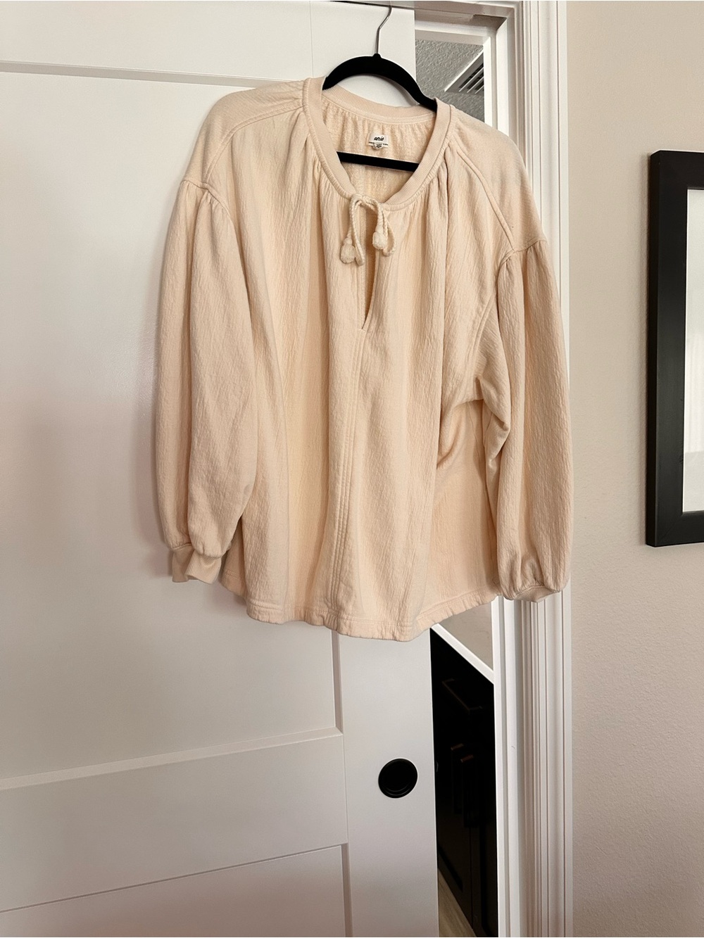aerie Cream Tie-Front Peasant Tunic Top